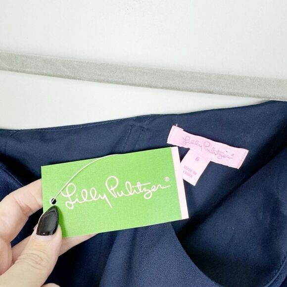 LILLY PULITZER | NEW Jamie True Navy Embroidered Asymmetrical Dress Women’s 6 - Picture 10 of 14